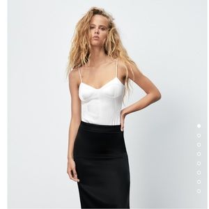 Zara White Satin Bodysuit Top